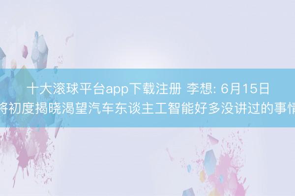 十大滚球平台app下载注册 李想: 6月15日将初度揭晓渴望汽车东谈主工智能好多没讲过的事情