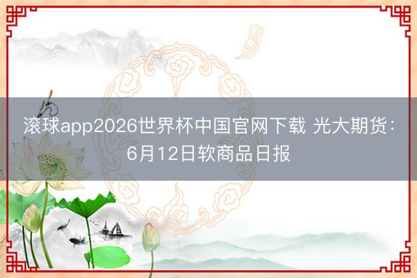 滚球app2026世界杯中国官网下载 光大期货：6月12日软商品日报