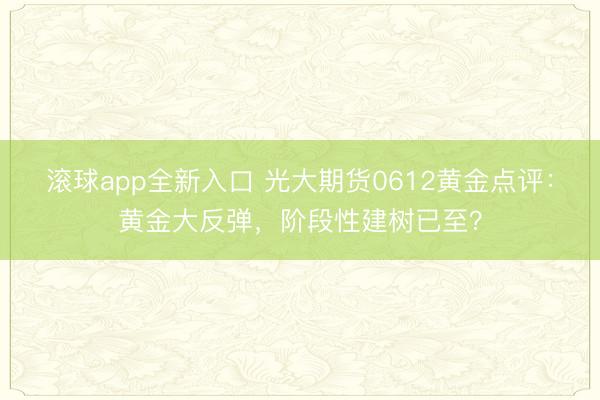 滚球app全新入口 光大期货0612黄金点评：黄金大反弹，阶段性建树已至？