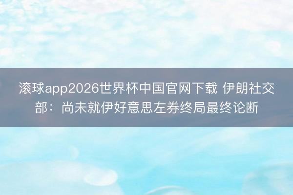 滚球app2026世界杯中国官网下载 伊朗社交部：尚未就伊好意思左券终局最终论断