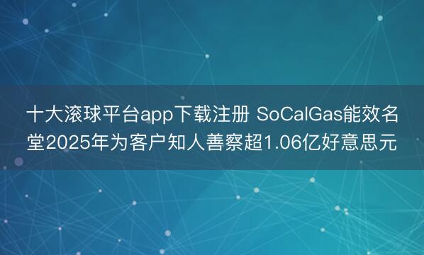 十大滚球平台app下载注册 SoCalGas能效名堂2025年为客户知人善察超1.06亿好意思元